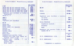 catalogue prix 2cv 1962